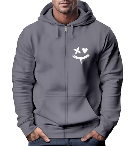 Neverless® Herren Sweatjacke mit Kapuze Print Drippy Smile Zip-Hoodie Männer Fashion Streetstyle Convoy Grey L von Neverless