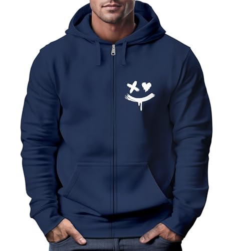 Neverless® Herren Sweatjacke mit Kapuze Print Drippy Smile Zip-Hoodie Männer Fashion Streetstyle Navy S von Neverless