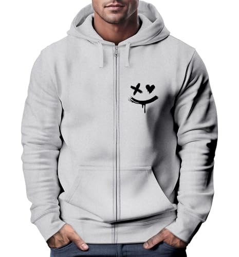 Neverless® Herren Sweatjacke mit Kapuze Print Drippy Smile Zip-Hoodie Männer Fashion Streetstyle grau-Melange 3XL von Neverless