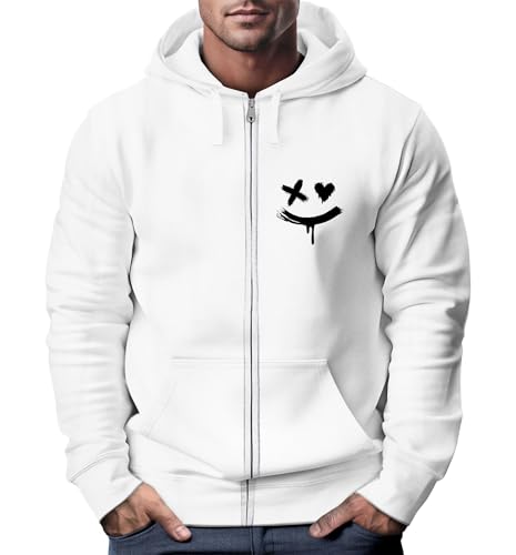 Neverless® Herren Sweatjacke mit Kapuze Print Drippy Smile Zip-Hoodie Männer Fashion Streetstyle weiß L von Neverless