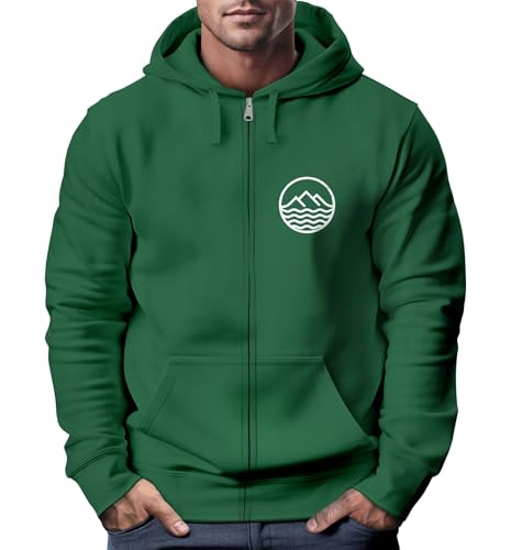 Neverless® Herren Sweatjacke mit Kapuze Wandern Berge Logo Motiv Zip Hoodie Männer Outdoor Fashion Bottle-Green M von Neverless