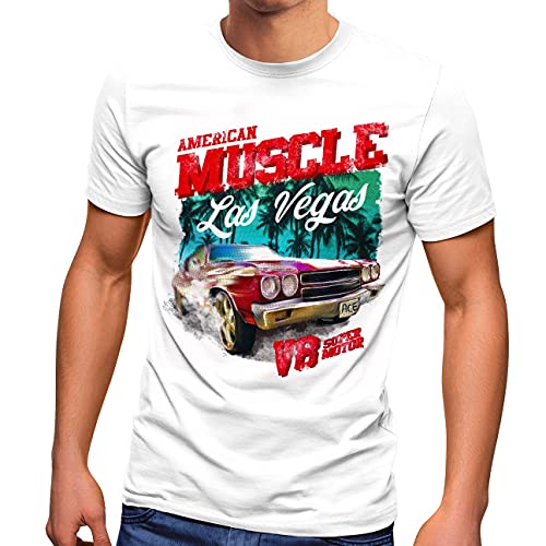 Neverless® Herren T-Shirt American Muscle Car V8 Las Vegas Palmen Auto Printshirt Fashion Streetstyle weiß-rot L von Neverless