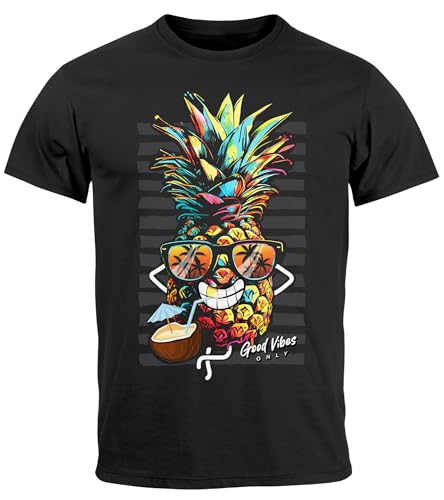 Neverless® Herren T-Shirt Ananas Good Vibes Sommer Sonne Party Cocktail Fashion Streetstyle schwarz 5XL von Neverless
