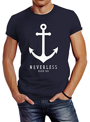 Neverless® Herren T-Shirt Anker Nautical Sailor Segeln Slim Fit Navy 4XL von Neverless