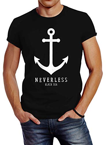 Neverless® Herren T-Shirt Anker Nautical Sailor Segeln Slim Fit schwarz 5XL von Neverless