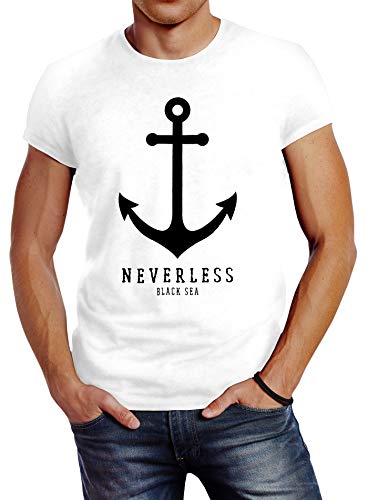 Neverless® Herren T-Shirt Anker Nautical Sailor Segeln Slim Fit weiß L von Neverless