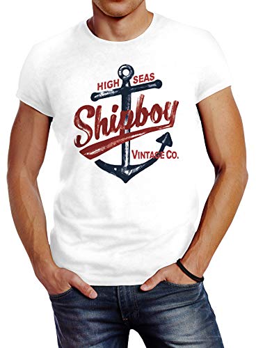 Neverless® Herren T-Shirt Anker Shipboy Vintage Slim Fit weiß M von Neverless