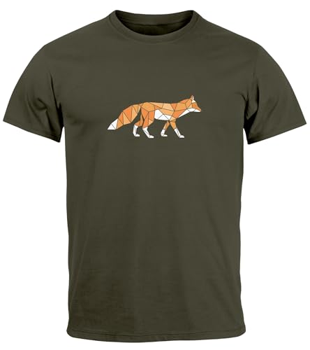 Neverless® Herren T-Shirt Aufdruck Fuchs Polygon Kunstdruck Geometrie Outdoor Logo Tier Motiv Fashion Streetstyle Army XXL von Neverless