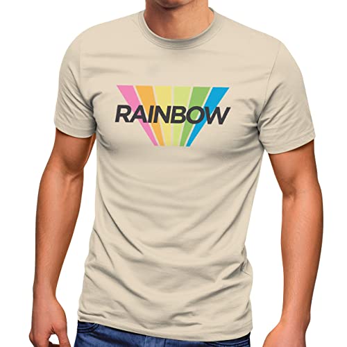 Neverless® Herren T-Shirt Aufdruck Schriftzug Rainbow Regenbogen Sommer Fashion Streetstyle Natur L von Neverless