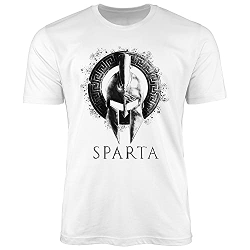 Neverless® Herren T-Shirt Aufdruck Sparta Helm Krieger Warrior Printshirt T-Shirt Used Look Slim Fit Fashion Streetstyle weiß weiß XS von Neverless