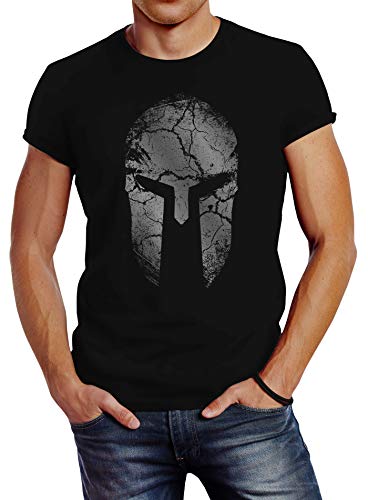 Neverless® Herren T-Shirt Aufdruck Sparta Helm Spartan Warrior Fashion Streetstyle schwarz M von Neverless