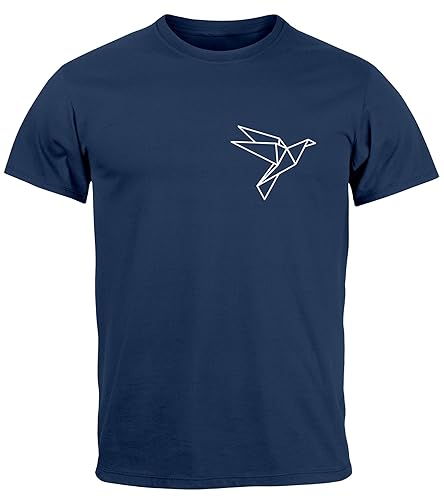 Neverless® Herren T-Shirt Aufdruck Vogel Origami Polygon Brustprint Logo Fashion Streetstyle Navy M von Neverless