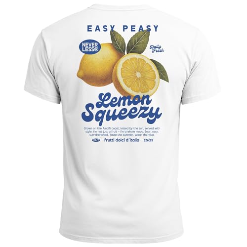 Neverless® Herren T-Shirt Backprint Easy Peasy Lemon Squeezy Zitrusfrüchte Italien Vintage Printshirt Fashion Streetstyle Weiss XXL von Neverless