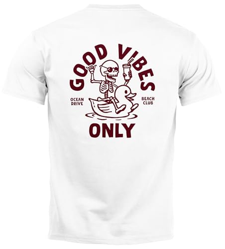 Neverless® Herren T-Shirt Backprint Good Vibes Only Quitsche-Ente Motivprint Rückendruck Sommer Fashion Streetstyle Weiss 4XL von Neverless