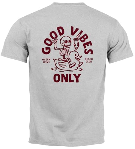 Neverless® Herren T-Shirt Backprint Good Vibes Only Quitsche-Ente Motivprint Rückendruck Sommer Fashion Streetstyle grau XL von Neverless
