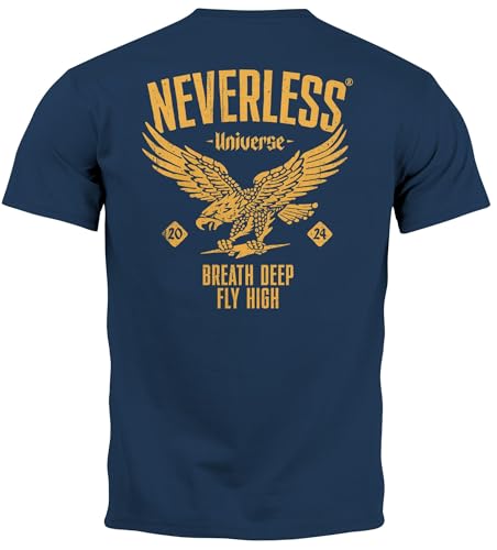 Neverless® Herren T-Shirt Backprint Herren Adler Eagle Print Retro Design Rückenaufdruck Männer Fashion Streetstyle Backprint Navy L von Neverless
