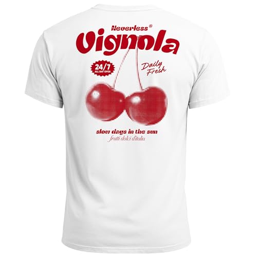 Neverless® Herren T-Shirt Backprint Kirsche Cherry Retro Design Printshirt Früchte Sommer Fashion Streetstyle Weiss XXL von Neverless