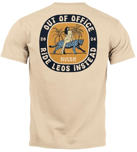 Neverless® Herren T-Shirt Backprint Leopard Aufdruck Spruch Out of Office Sommer Freizeit Fashion Streetstyle Natur M von Neverless