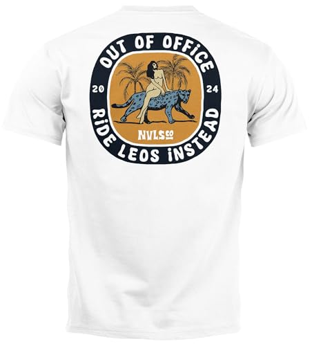 Neverless® Herren T-Shirt Backprint Leopard Aufdruck Spruch Out of Office Sommer Freizeit Fashion Streetstyle weiß XL von Neverless