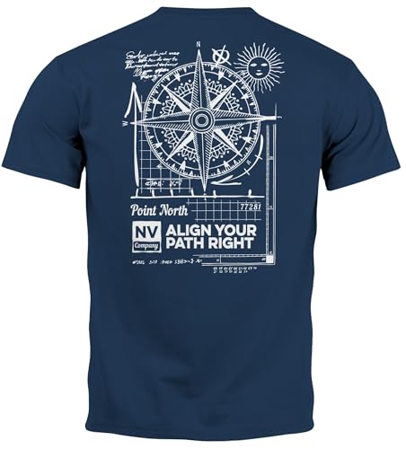 Neverless® Herren T-Shirt Backprint Maritim Kompass Segeln Sommer Fashion Streetstyle Navy 3XL von Neverless