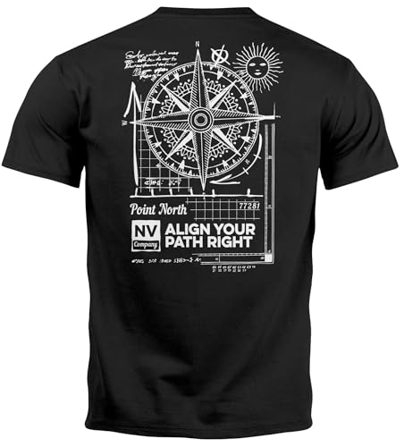 Neverless® Herren T-Shirt Backprint Maritim Kompass Segeln Sommer Fashion Streetstyle schwarz 5XL von Neverless