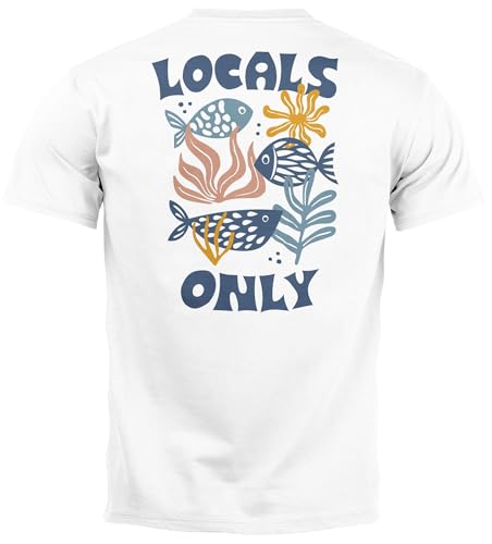 Neverless® Herren T-Shirt Backprint Maritim Meer Fische Aufdruck Abstrakt Spruch Locals Only Sommer Fashion Streetstyle weiß XXL von Neverless