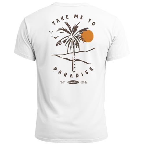 Neverless® Herren T-Shirt Backprint Palmen Aufdruck Sommer Grafikshirt Urlaub Strand Fashion Streetstyle Printshirt Baumwolle Weiss XL von Neverless