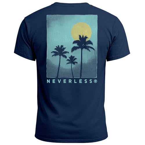 Neverless® Herren T-Shirt Backprint Palmen Sommer - Kurzarm Baumwollshirt mit Grafikmotiv - Printshirt Fashion Streetstyle Navy M von Neverless