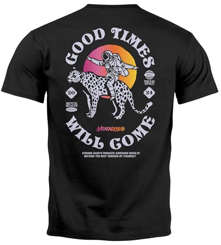 Neverless® Herren T-Shirt Backprint Rücken-Aufdruck Brustlogo Space Tiger Good Times Fashion schwarz XS von Neverless