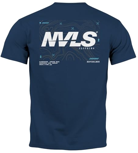 Neverless® Herren T-Shirt Backprint Rücken-Aufdruck Grafik Topografie Adventure Explore Männer Fashion Streetstyle Navy 5XL von Neverless