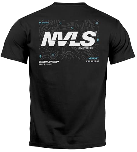Neverless® Herren T-Shirt Backprint Rücken-Aufdruck Grafik Topografie Adventure Explore Männer Fashion Streetstyle schwarz 3XL von Neverless