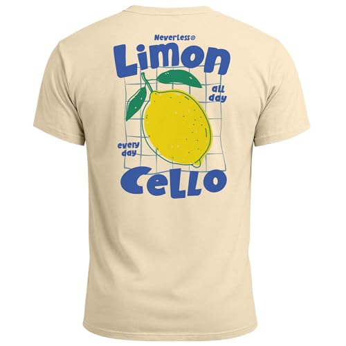 Neverless® Herren T-Shirt Backprint Sommer Grafikshirt im Retro Style Zitrone Limon Cello Schriftzug Fashion Streetstyle Natur M von Neverless