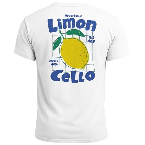Neverless® Herren T-Shirt Backprint Sommer Grafikshirt im Retro Style Zitrone Limon Cello Schriftzug Fashion Streetstyle Weiss XS von Neverless