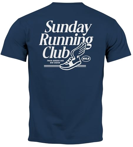 Neverless® Herren T-Shirt Backprint Sport Laufen Joggen Grafik Sunday Running Club Retro Fashion Streetstyle Navy XS von Neverless