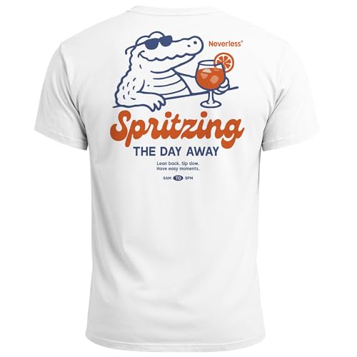 Neverless® Herren T-Shirt Backprint Spritzing The Day Away Alligator Retro Design Printshirt Grafikshirt Fashion Streetstyle Weiss S von Neverless