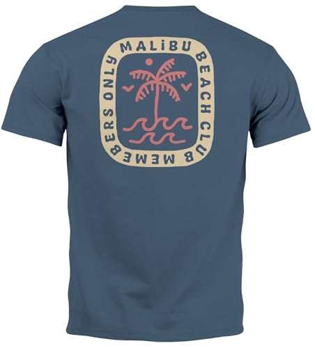Neverless® Herren T-Shirt Backprint Surfer Style mit Grafik Aufdruck Malibu Beach Sommer Sonne Fashion Denim Blue XXL von Neverless