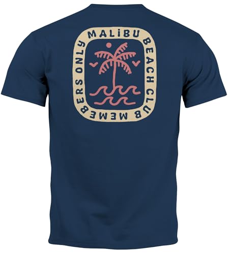 Neverless® Herren T-Shirt Backprint Surfer Style mit Grafik Aufdruck Malibu Beach Sommer Sonne Fashion Navy XS von Neverless
