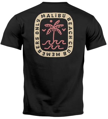 Neverless® Herren T-Shirt Backprint Surfer Style mit Grafik Aufdruck Malibu Beach Sommer Sonne Fashion schwarz XS von Neverless