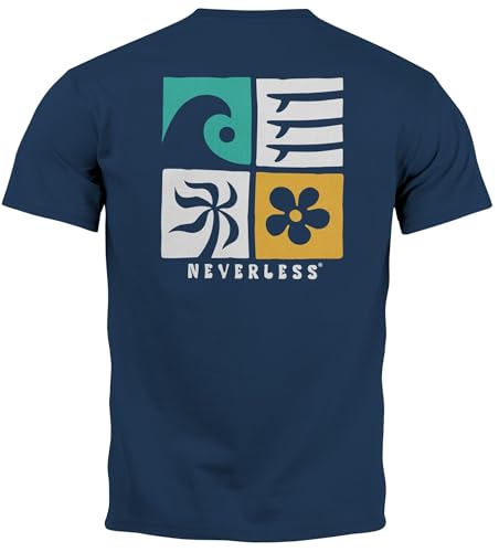 Neverless® Herren T-Shirt Backprint Surfing Welle Meer Icon Printshirt Grafik Design Männer Fashion Streetstyle Backprint Navy L von Neverless