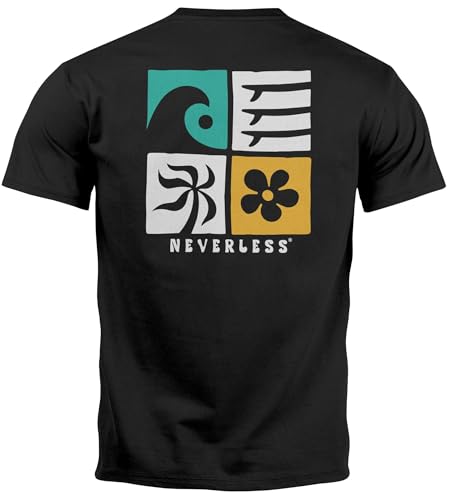 Neverless® Herren T-Shirt Backprint Surfing Welle Meer Icon Printshirt Grafik Design Männer Fashion Streetstyle Backprint schwarz L von Neverless