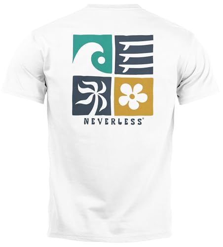 Neverless® Herren T-Shirt Backprint Surfing Welle Meer Icon Printshirt Grafik Design Männer Fashion Streetstyle Backprint weiß L von Neverless
