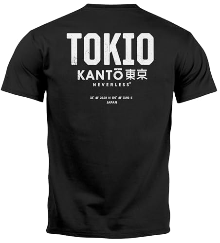 Neverless® Herren T-Shirt Backprint Tokyo Japan Japanische Schriftzeichen Grafik Printshirt Fashion Streetstyle schwarz XS von Neverless