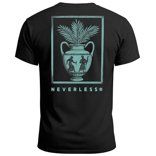 Neverless® Herren T-Shirt Backprint Vase Antik Palmwedel Palmen-Look Grafikshirt Fashion Streetstyle Sommer Outfit Männer Schwarz S von Neverless
