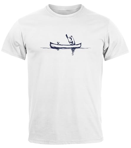 Neverless® Herren T-Shirt Bär Familie Kanu Outdoor Fashion Streetstyle Weiss XS von Neverless