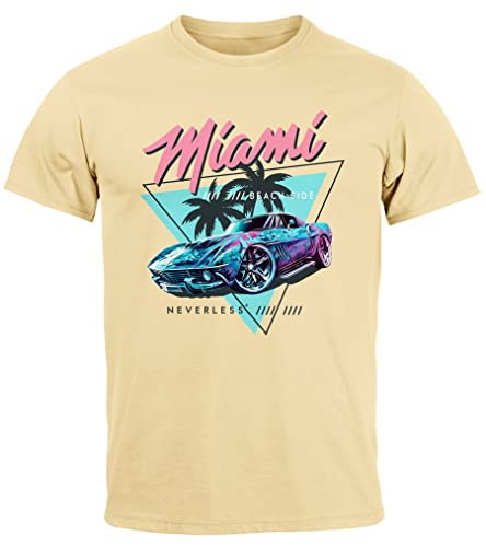 Neverless® Herren T-Shirt Bedruckt Miami Beach Surfing Motiv USA Retro Automobil 80er Fashion Streetstyle Natur 3XL von Neverless