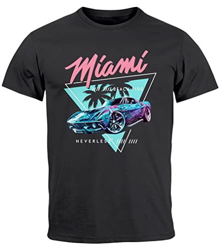 Neverless® Herren T-Shirt Bedruckt Miami Beach Surfing Motiv USA Retro Automobil 80er Fashion Streetstyle anthrazit M von Neverless