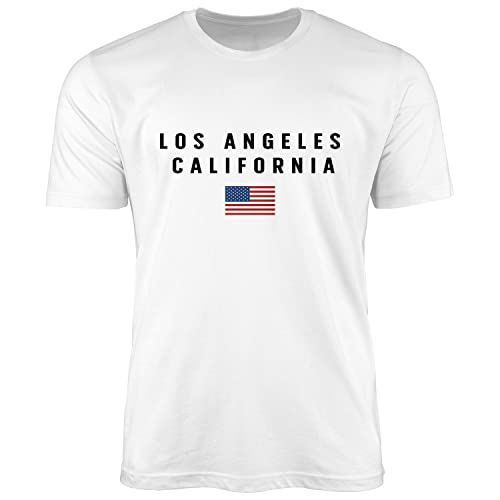 Neverless® Herren T-Shirt Bedruckt Schriftzug California Los Angeles USA Amerika Flagge Fashion Streetstyle weiß L von Neverless