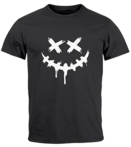 Neverless® Herren T-Shirt Bedruckt Techwear Fashion Streetstyle Smiling Face Smile Trend Print Aufdruck anthrazit L von Neverless