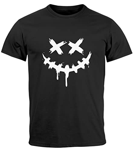Neverless® Herren T-Shirt Bedruckt Techwear Fashion Streetstyle Smiling Face Smile Trend Print Aufdruck schwarz L von Neverless