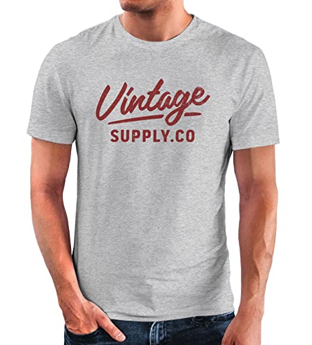 Neverless® Herren T-Shirt Bedruckt Vintage Schriftzug Retro Design Printshirt Aufdruck Fashion Streetstyle grau -rot XL von Neverless